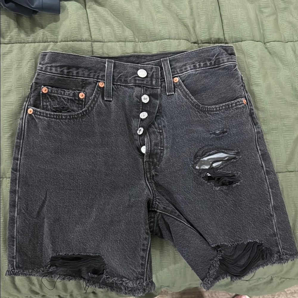 Distressed Black LEVI Denim Shorts 501